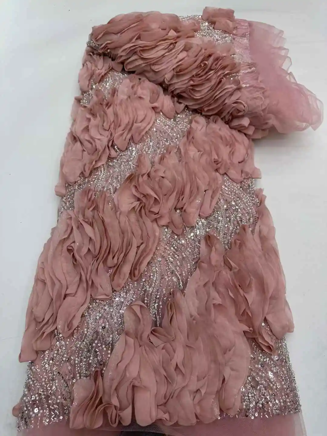 African Nigeria Tulle Lace Fabric, Sequins Embroidery, Wedding Party Guipure Dress, Beads Stone, 5Yards, High Quality
