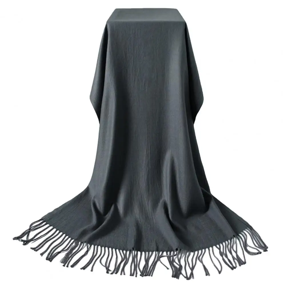 

Однотонный шарф, женский зимний шарф, украшенный кисточками, теплая плотная шаль для выпускного вечера, искусственная Защита от солнца, плечевой шарф