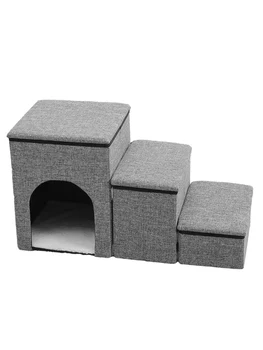 Escaleras plegables para mascotas con caja de almacenamiento, almohadillas antideslizantes, camas altas, rampa para cachorros, escaleras para perros para viajes en interiores/exteriores, escalones para perros y gatos 1