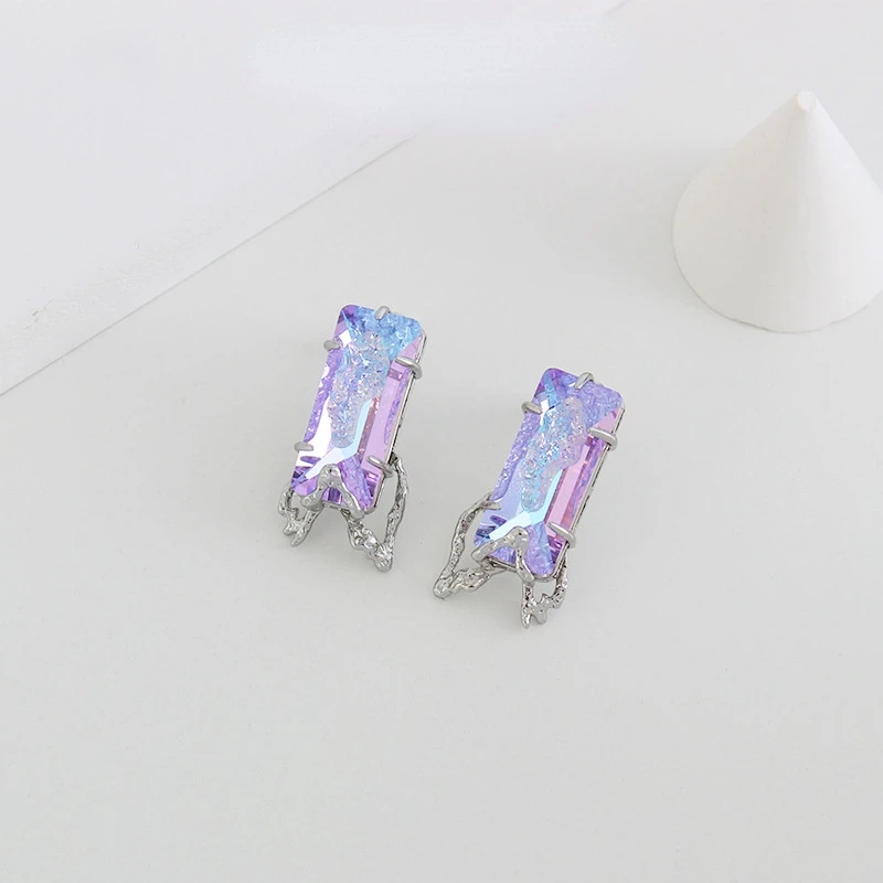 

Original ins style earrings high-end exaggerated personality metal purple aurora zircon earrings jewelry