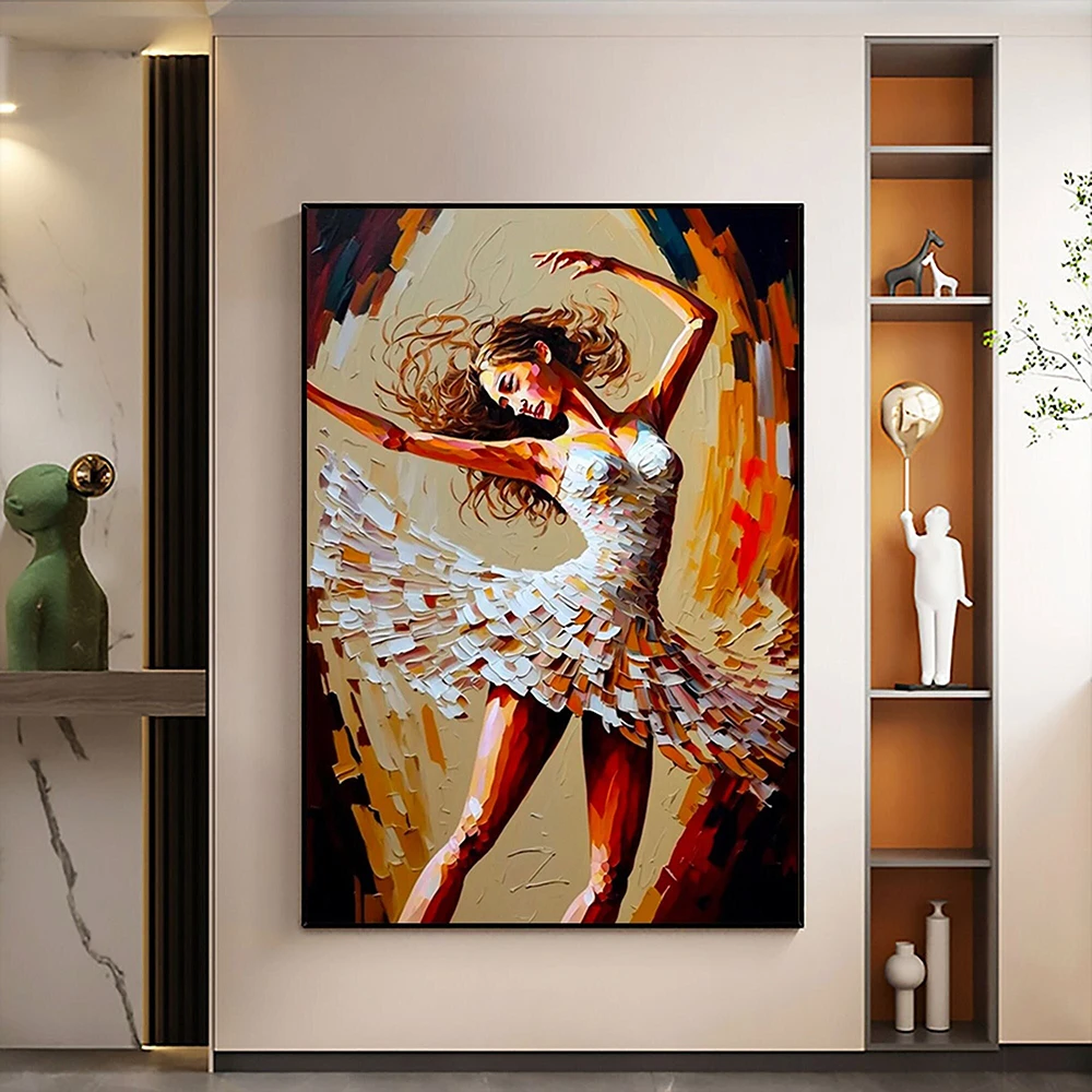 

Hand Painted Oil Painting Abstract Dancer Oil Painting On Canvas Large Wall Art Original White Ballet Painting Boho Wall Decor