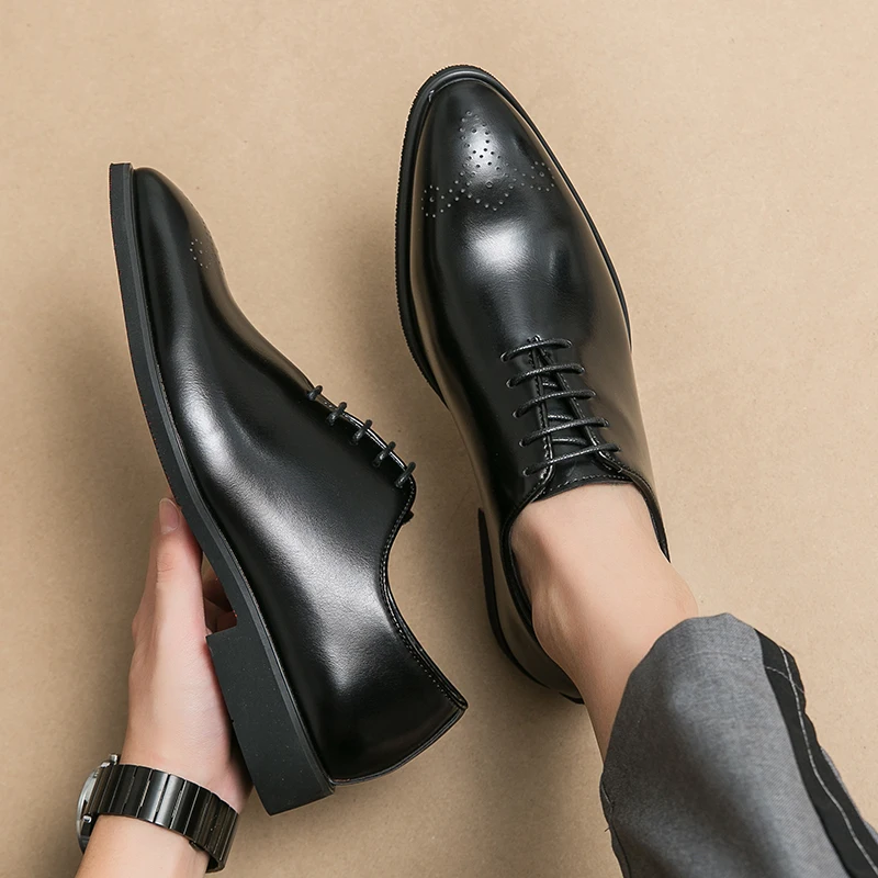 Men Classic Formal Shoes Black Brown Office Business High Quality Block Shoes Pointed Wedding Party Versatile Size 38-46