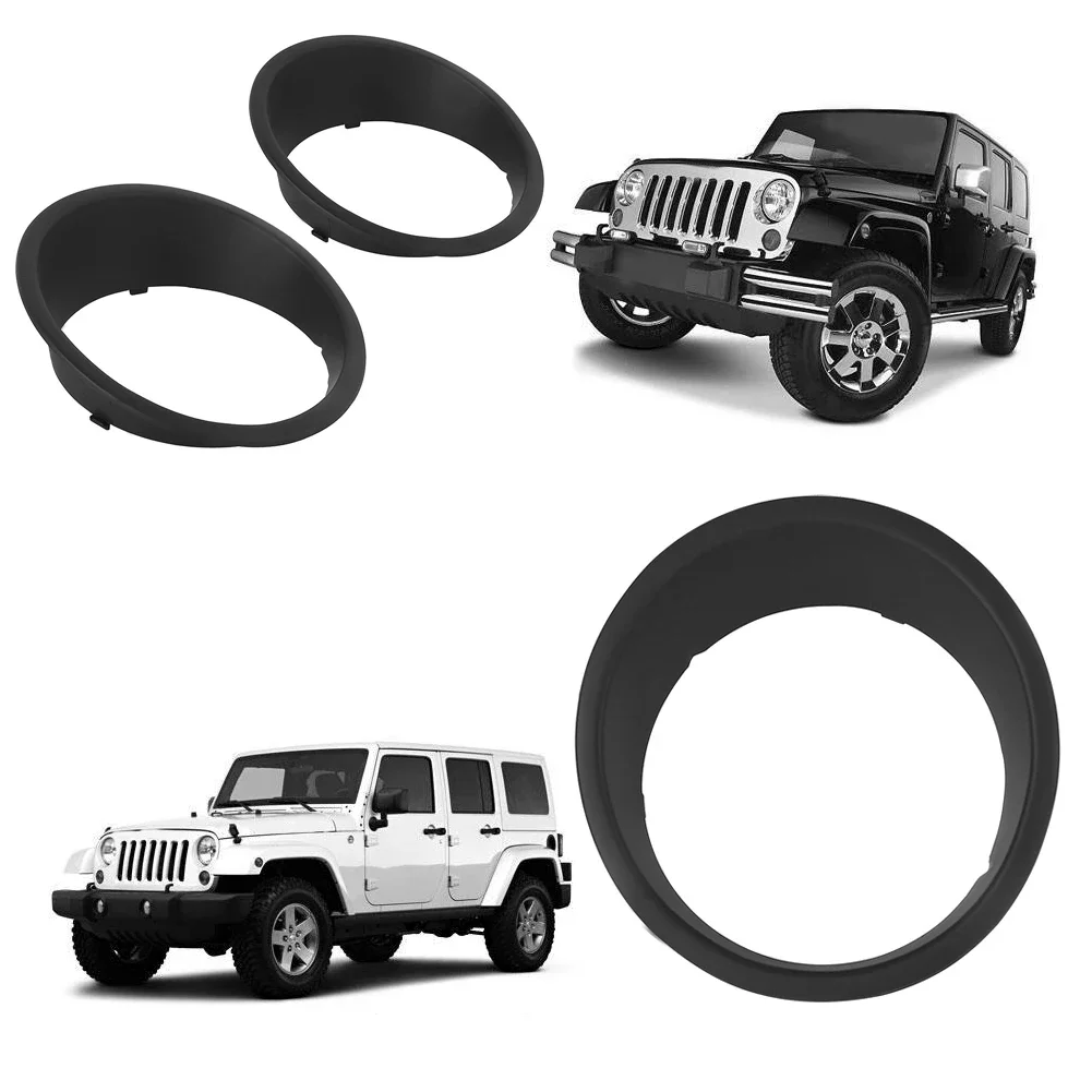 1 Pair Black ABS Front Light Headlight Trim Cover Bezels for Jeep Wrangler JK 2007-2017 Automotive Grade Double-sided Tapes