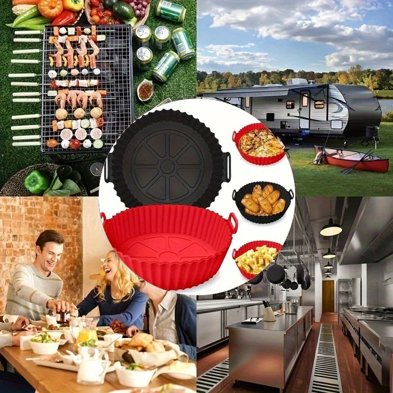 1PC Silicone Air Fryer Baking Tray Circular Foldable Food Grade High Temperature Resistant and Easy to Clean Oven Mat silicone baking mat air fryer accessories air fryer baking tray air fryer silicone tray