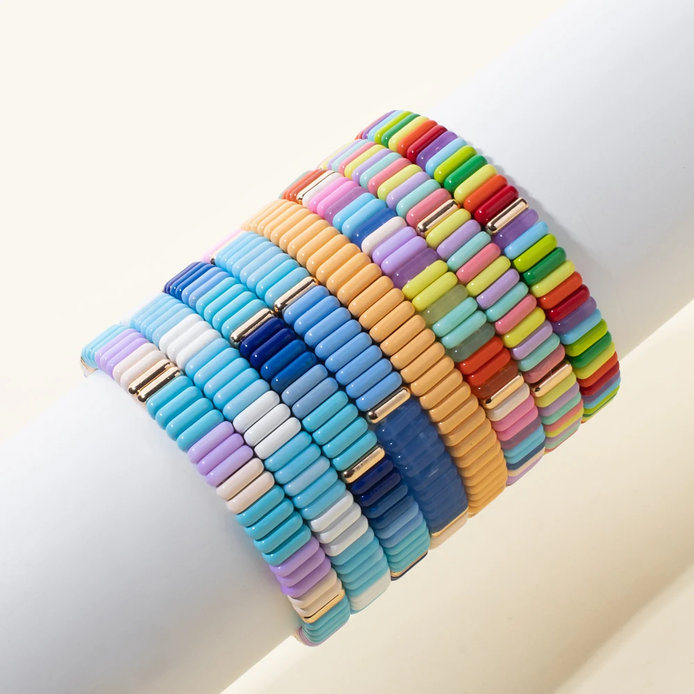 BEUTIFOR Neue Ankunft Regenbogen Emaille Armbänder für Frauen Boho Candy Farbe Perlen Elastische Bunte Armreif Frauen Charme Schmuck 2024 – Detail 6