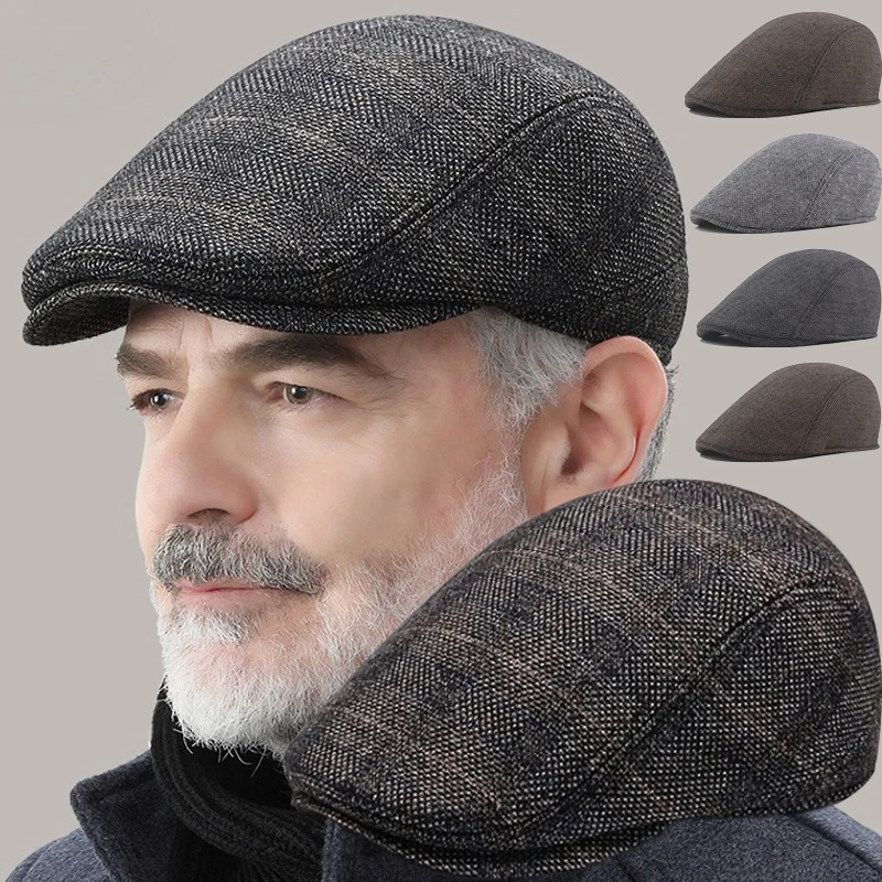 Berets Men Wool Hat Herringbone Flat Cap C