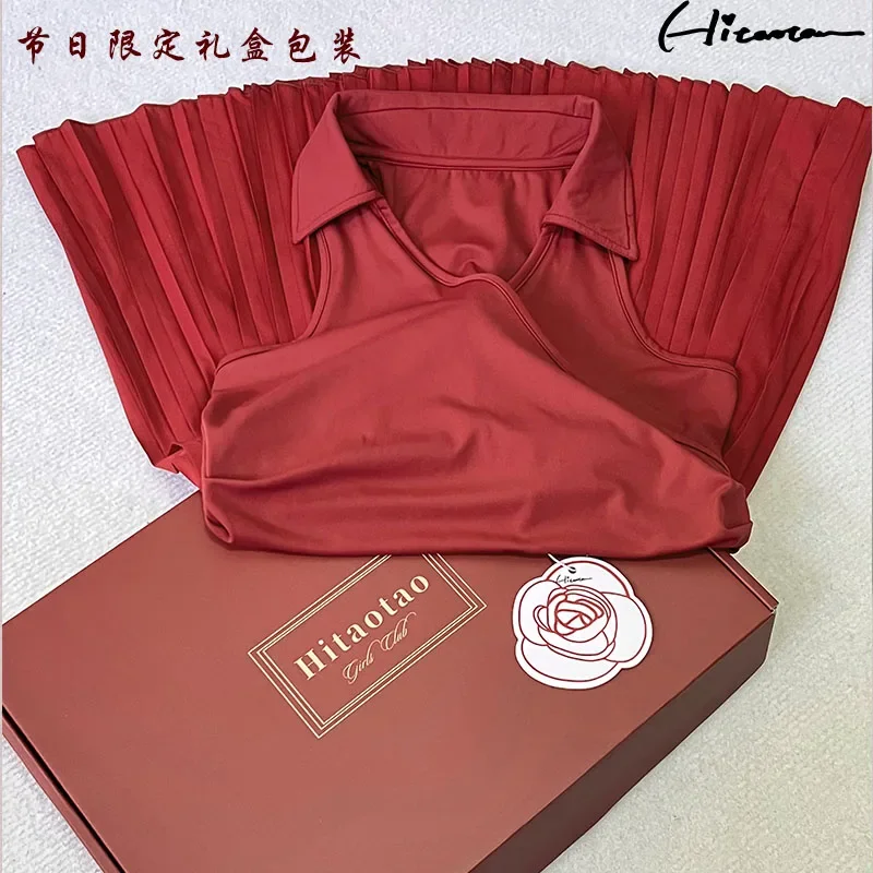 Tennis Wear for Women Spring and Summer Sleeveless Polo Shirt Dress Pleated Skirt French V-Neck Sports Casual Dresses