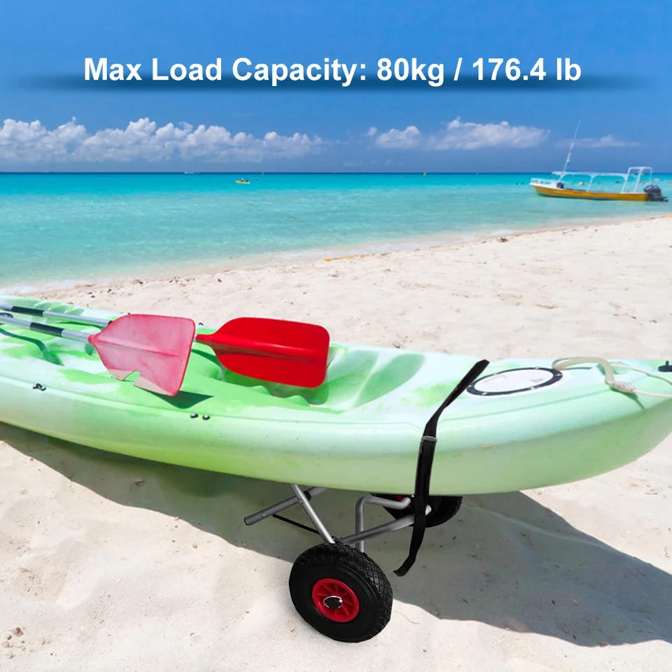 Carrello Pieghevole Per Kayak E Canoe - Portata 80 Kg, Ruote PU Da 10", In Alluminio, Per Spiaggia E Prato