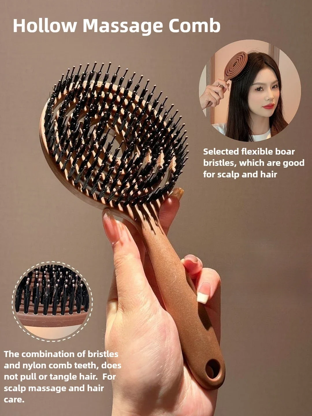 Boar Bristle Detangling Hair Brush Women Wet Curly Hair Comb
