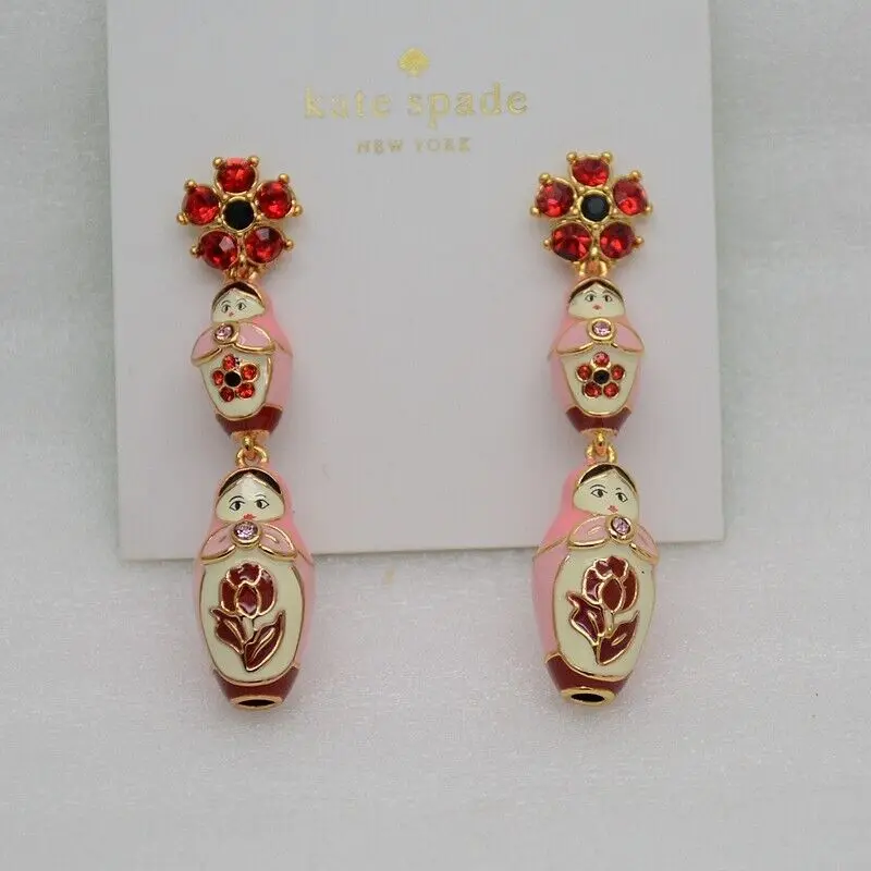 

jewelry gold plated Ooh La La Dollface Drop Hoop Earrings Enamel CZ