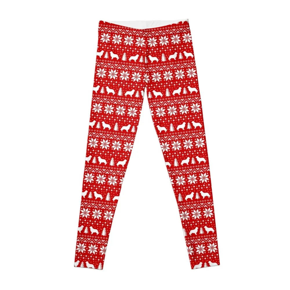 

Newfoundland Silhouettes Red and White Christmas Holiday Pattern Leggings Women's sportswear for fitness Womens Leggings