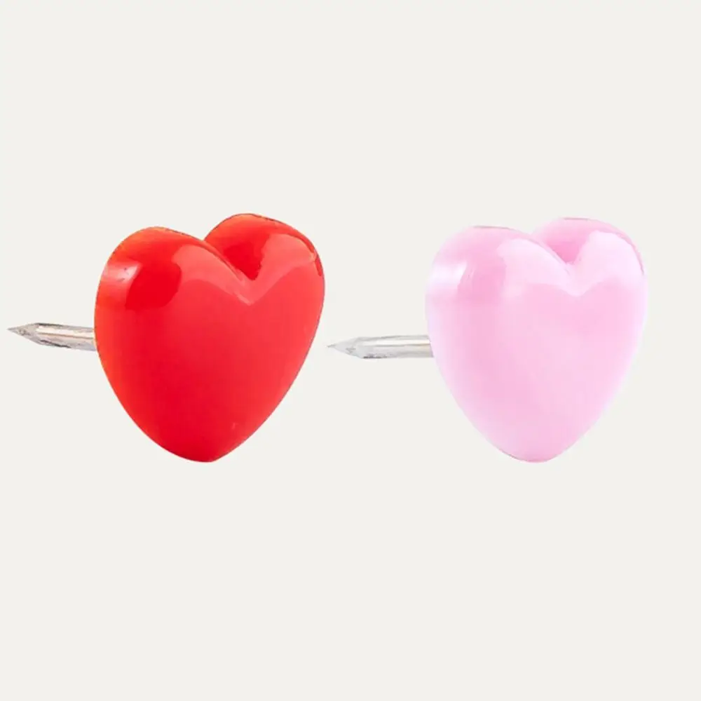 100PCS 재사용 가능한 핑크 레드 압정 사진 핀 러브 하트 푸시 핀 고정 압정 사무용품