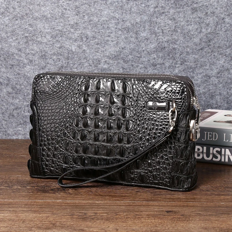 Crocodile pattern cowhide leather bag men's briefcase High-quality real leather envelope clutch bag Large capacity men's bag