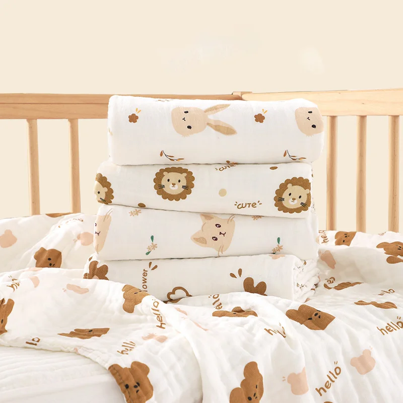 Cotton Tetra Cotton Muslin Blankets For Babies Animal Print For Newborn Things Nap Throw Towel Bath Cute Blanket Bedding 6
