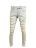 Light Color Hole Jeans Men's Motorcycle Fashion Scrape Design Stretch Slim Fit Skinny Patch Washed Distressed Men's Pants 5