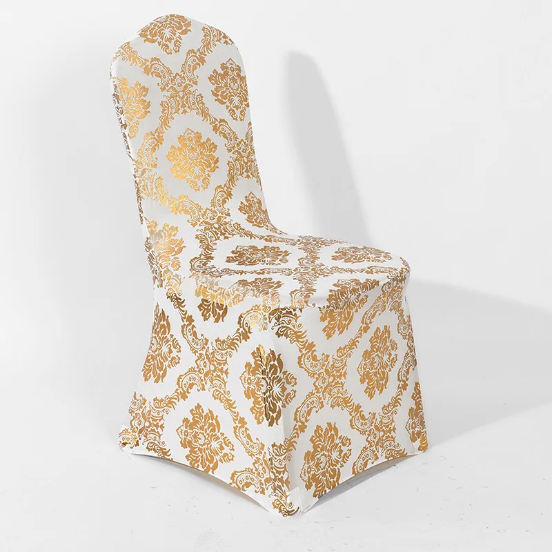 

Bronzing Gold Flower Print Chair Covers Dining Washable Stretch Decorative Chair Slipcovers Set for Party Wedding Home Decor
