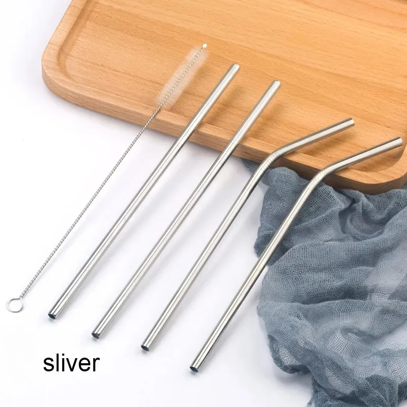 Durable Stainless Steel Reusable Metal Straws with Cleaning Brush for Milkshakes, Bubble Tea, and Smoothies