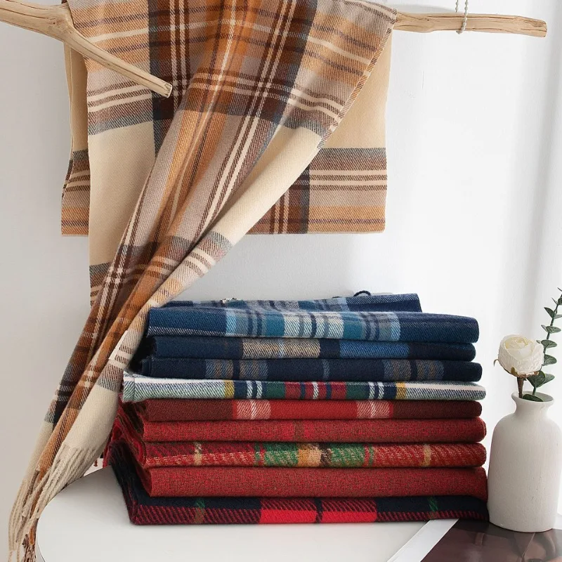 Autumn and Winter Christmas Plaid Scarf for Women Warm Imitation Cashmere Tassel Womens Christmas Scarf Shawl