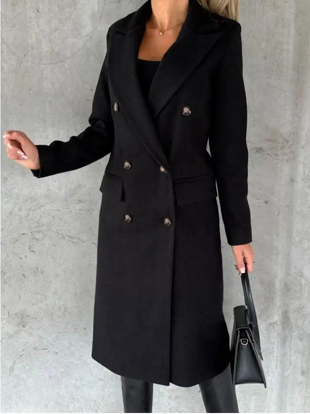 2025 NEUE Herbst Winter Frauen Lose Tren Jacke Top Ele Mode Lange Sve Revers Kragen Tasche Zweireiher Langen Mantel O – Detail 11