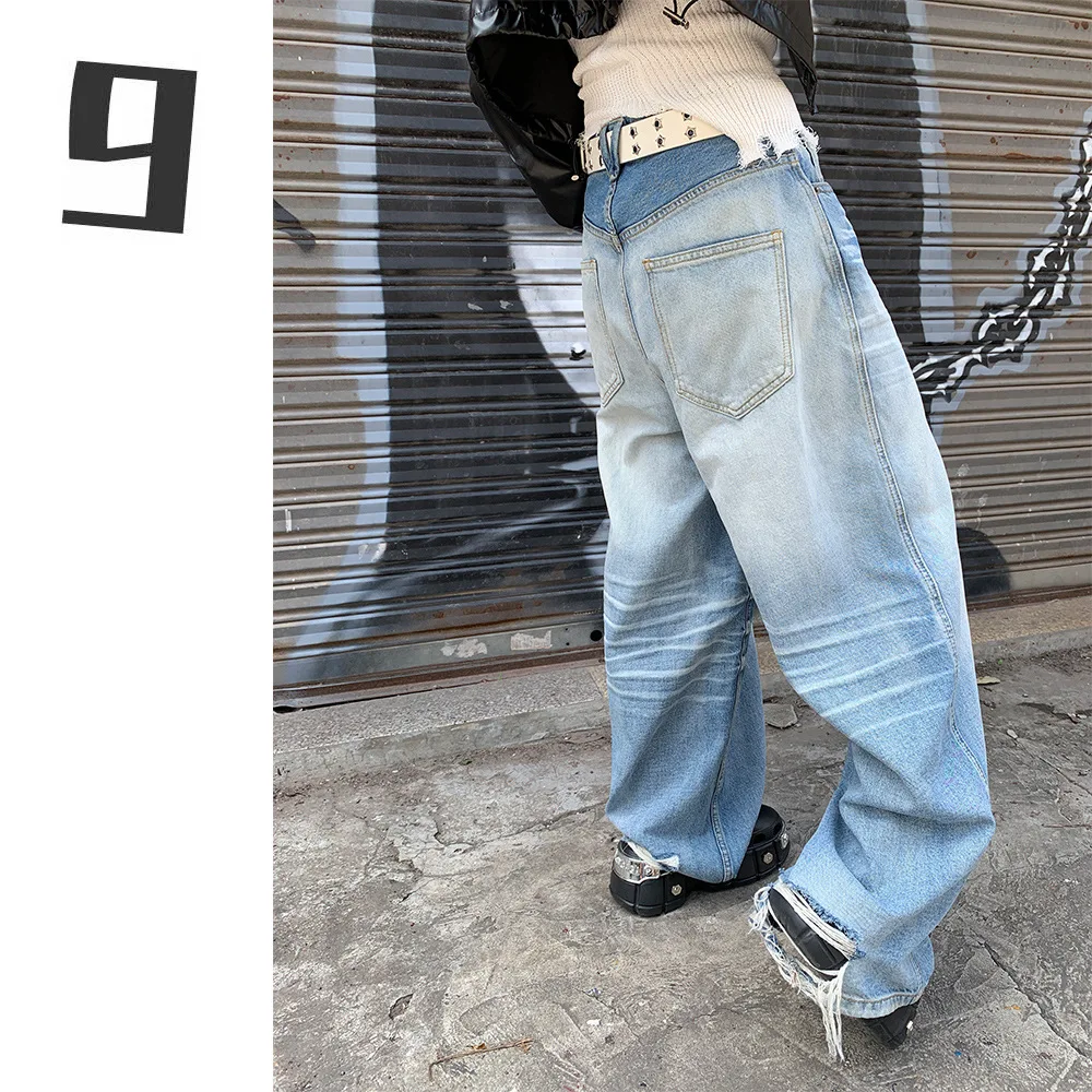 Retro Frayed Fried Street Wide-leg Jeans Women's New Personality Street Scratch Pants Women Cargo Jeans