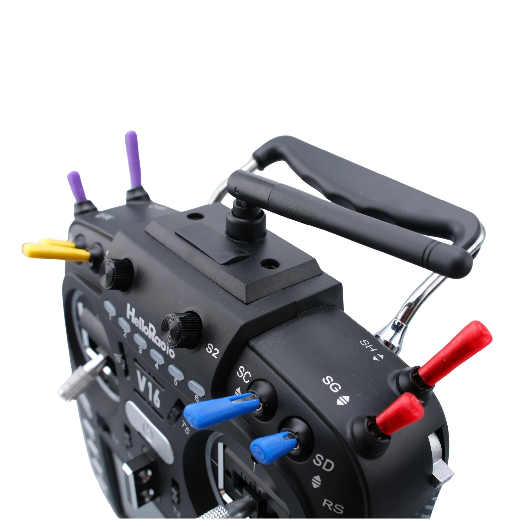 Gros plan sur un mini drone RC avec lumières LED multicolores allumées, achat recommandé pour enfants.