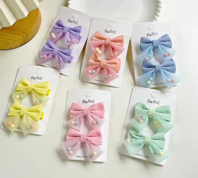 

New Korean children's bow beads Princess baby broken hair fabric hairpin
