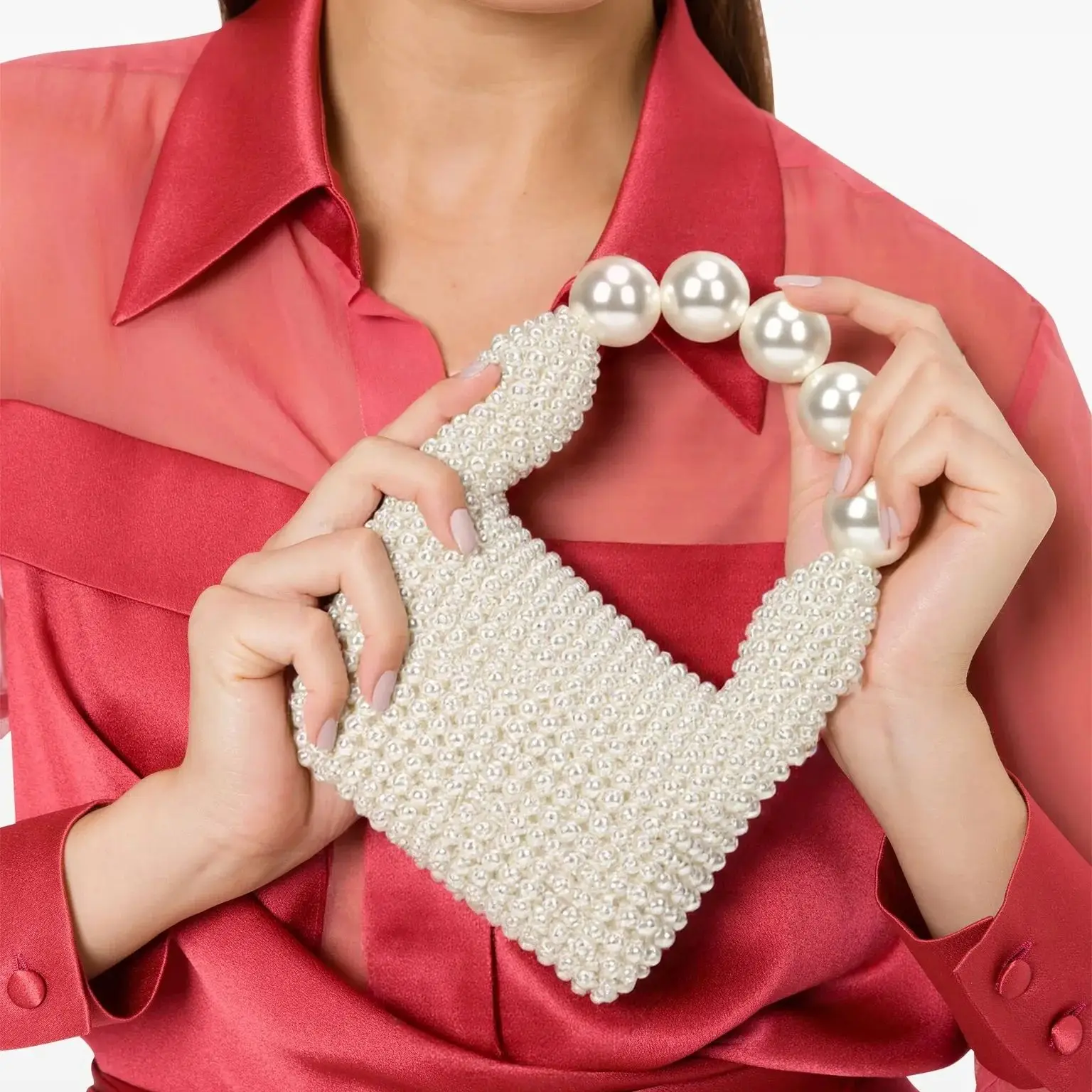 Luxury Beading Evening Bags with Pearl Handle for Women