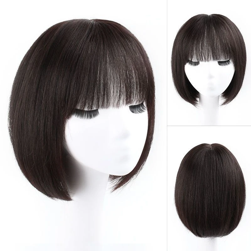 Parrucca corta per capelli umani per donna Parrucche diritte Toppers con frangia Parrucche per capelli brasiliani Parrucche Bob per cuoio capelluto naturale reale - immagine 5