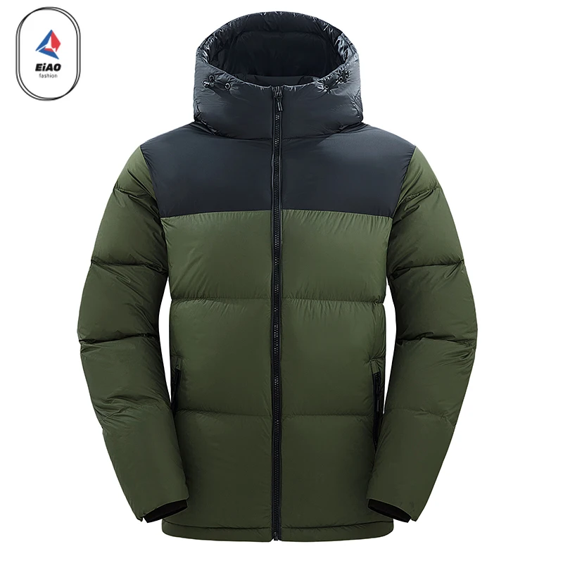EIAO Winter Down Jacket Men Outdoor Hiking Splicing Waterproof Cold-proof White Duck Down Warm Coat Man Ski Hooded Puffer Parkas