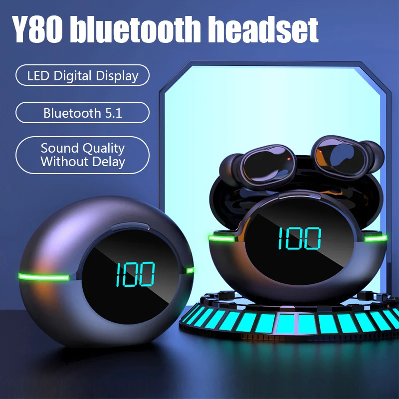Y80 TWS Wireless Headphones Touch Control LED Display Wireless Bluetooth Headset by Mic Fone Bluetooth Earphones Air Pro Earbuds