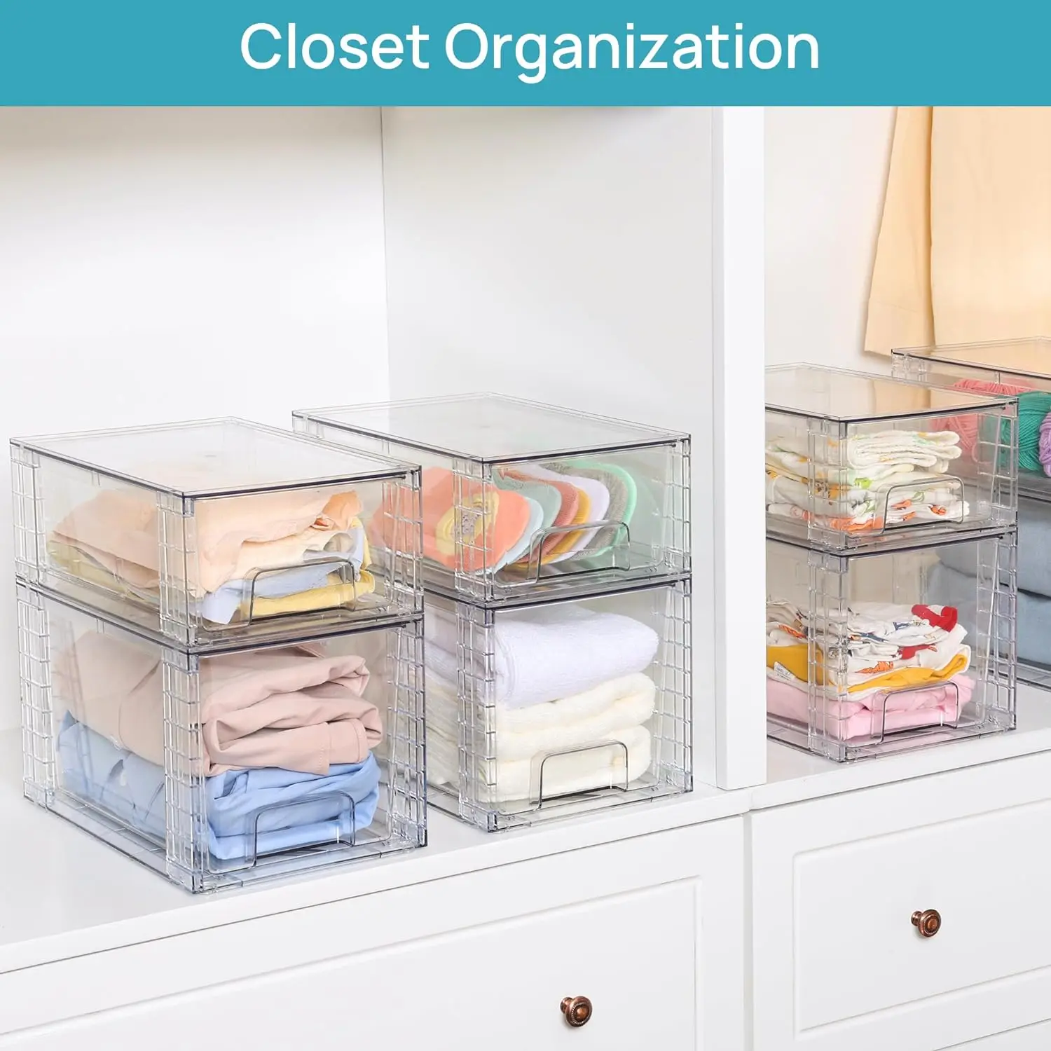 4 Pack Large Stackable Storage Drawers,Clear Acrylic Drawer Organizers with Handles, Easily Assemble for Bathroom NEW USA 4