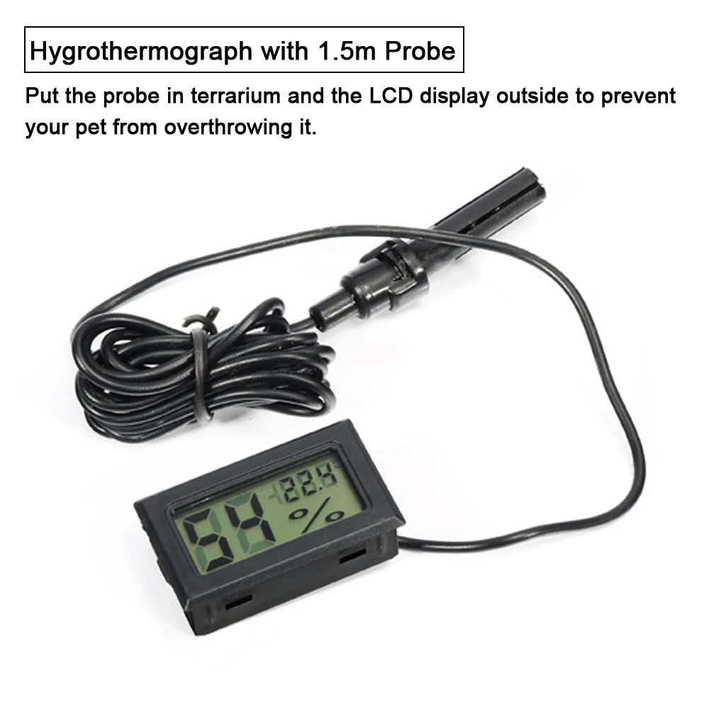 Mini Reptile Terrarium Thermometer Hygrometer with Probe Reptile  Thermometer and Humidity Gauge Digital Pet Thermometer with Fast Readout  for Turtles