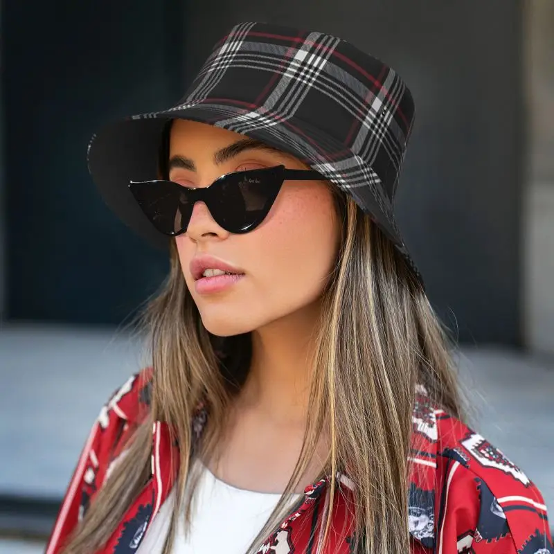 Custom GTI Tartan Bucket Hat Sun Beach Packable Fisherman Cap For Women Men Summer Outdoor Beach Camping Hiking Fishing_voghion.com
