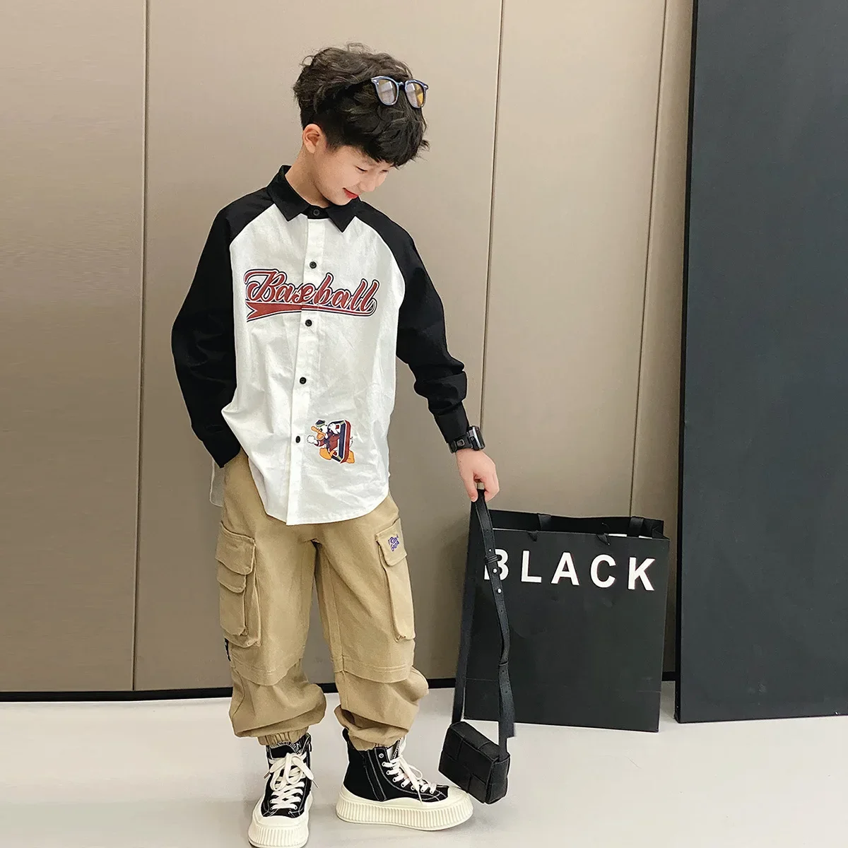 Spring Hot Sale Of The Season Boys' Long Sleeve Color Block Shirt Trendy Preppy Style Children's Fashionable Spring Clothing Kor