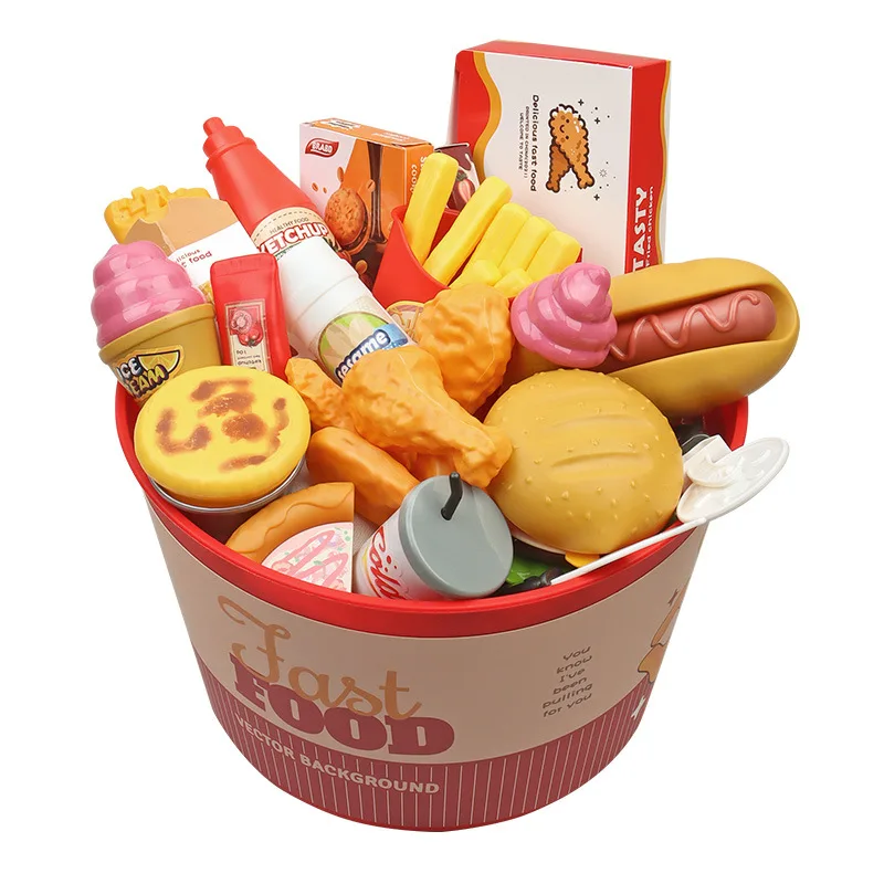Simulation Food Kitchen Toys for Kids Pretend Play Cooking Toy Cookware Pot Hamburger Hot Dog Fries Parent-Child Interactive Toy