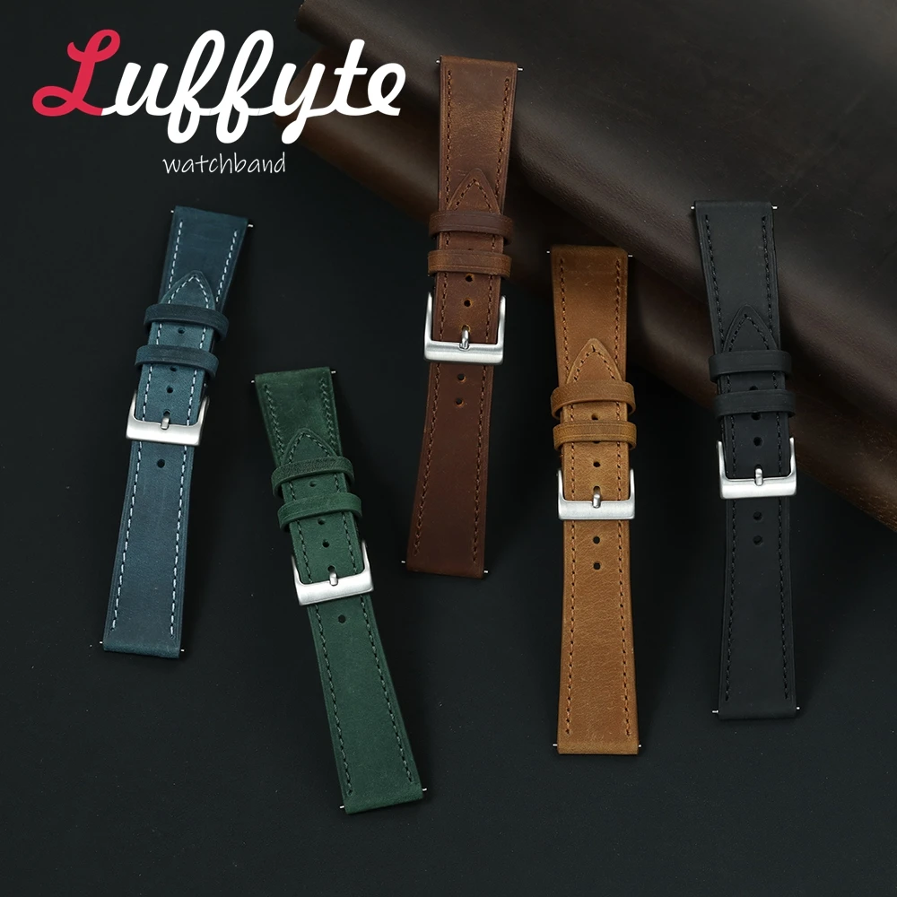 Premium Crazy Horse Leather Watchband - Multi-Color Replacement Wrist Straps