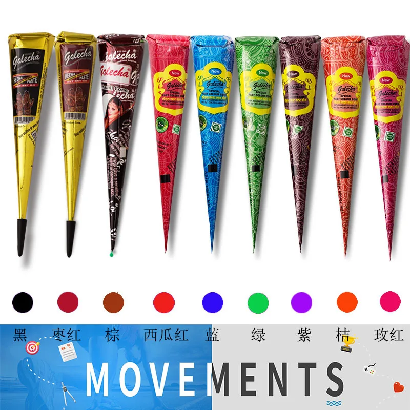 New Henna Tattoo Paste Black brown red white Henna Cones Indian For Temporary DIY Tattoo Sticker Body Paint  Cone henne 3