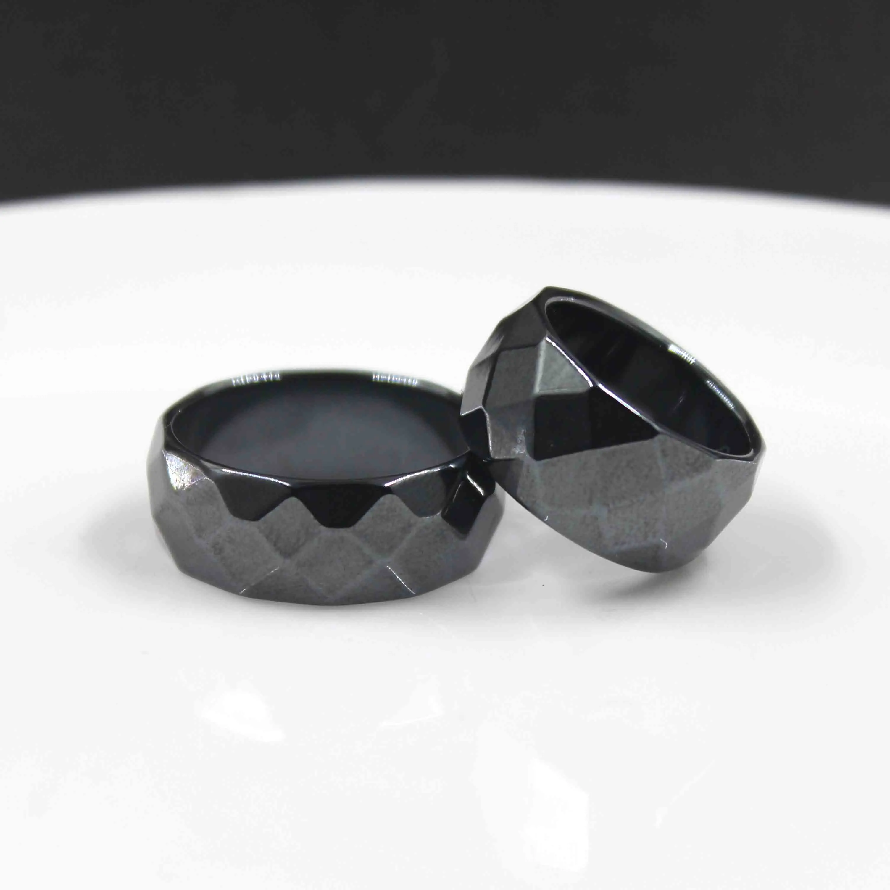Natural Stone Hematite Faceted Rings 10mm Width Couple Jewelry Gift for Men and Women 2