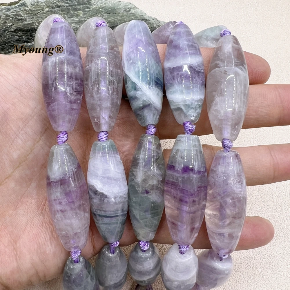 

17x40MM 9PCS Large Natural Crystal Quartz Colorful Fluorite Barrel Nugget Beads MY230772