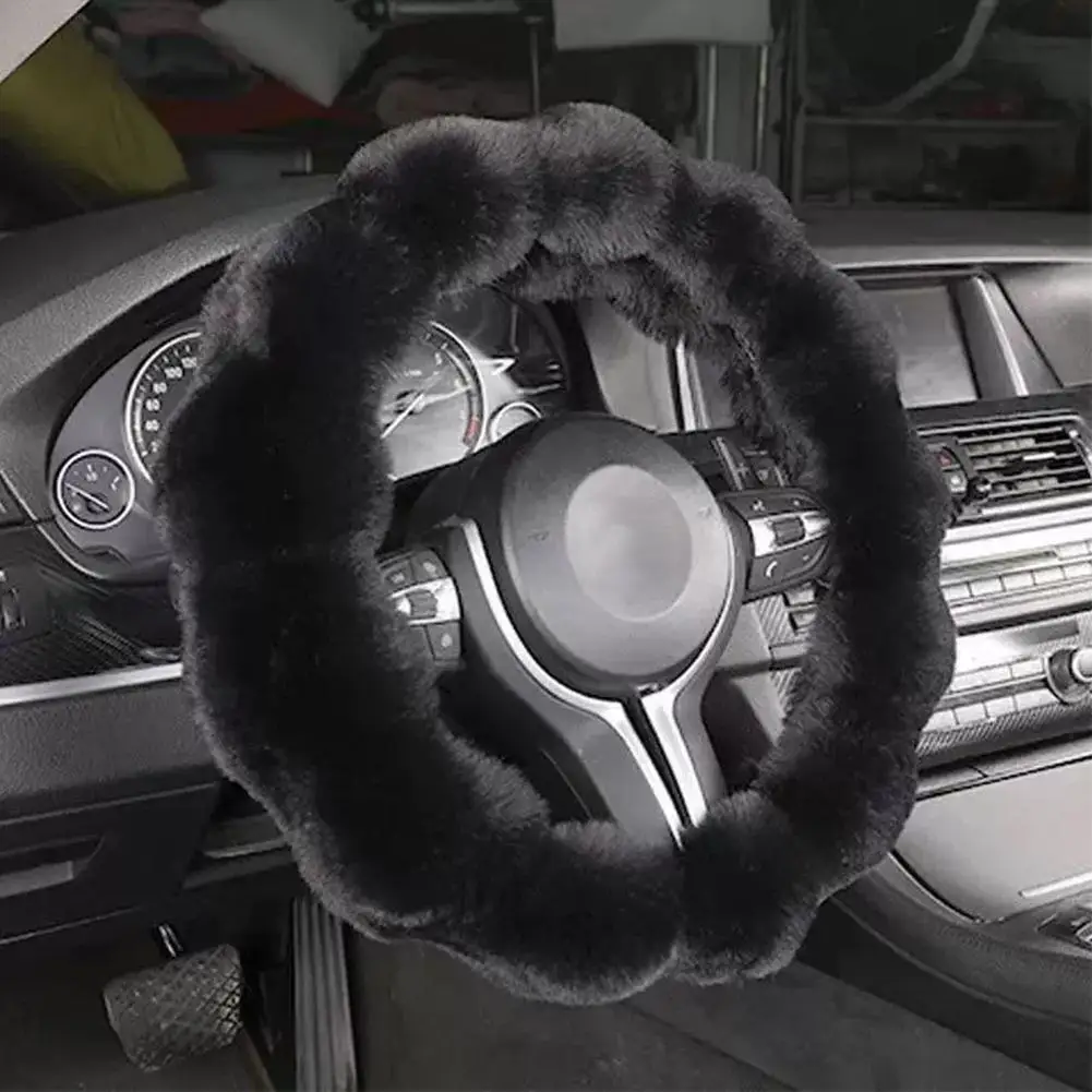 Lenkradbezug aus Plüsch und Gummi, Lenkradbezug aus warmer Wolle für Männer und Frauen, rutschfester Winter-Lenkradbezug für Autos, 1 Stück – Detail 2