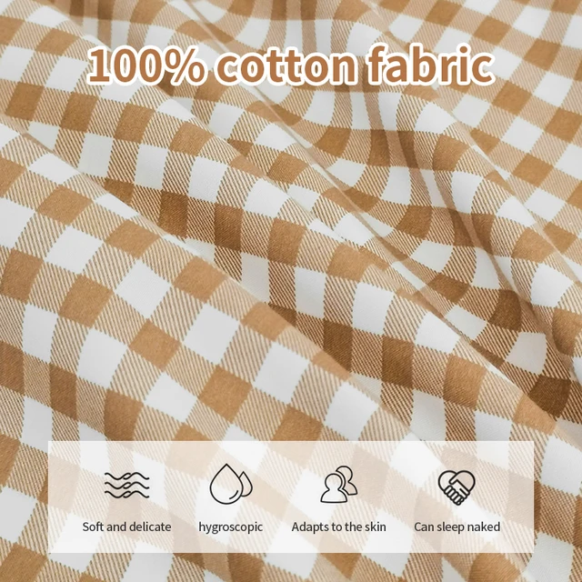 Ensemble de housse de couette 100% coton, ensemble de literie avec rayures à carreaux, respirant et respectueux de la peau, 1 housse de couette, 2 taies d'oreiller, Style Simple japonais 4