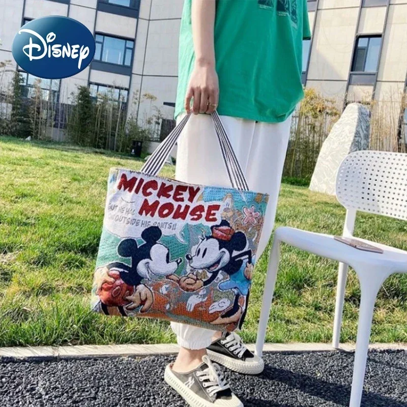 

Disney Tote for Women Girl Canvas Shoulder Bag Large Capacity Durable Cute Mickey Mouse Crossbody Bag Winnie The Pooh Designer