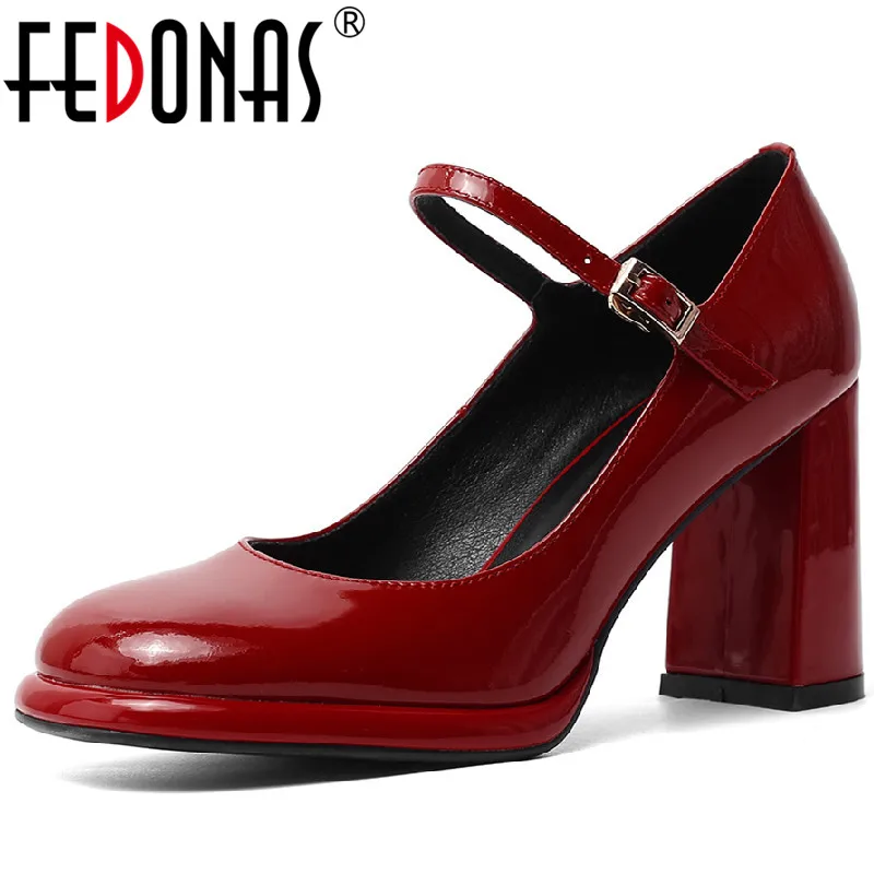 

FEDONAS Women Pumps Spring Summer Party Wedding Office Genuine Leather Thick High Heels Mary Janes Shoes Woman Fashion Vintage