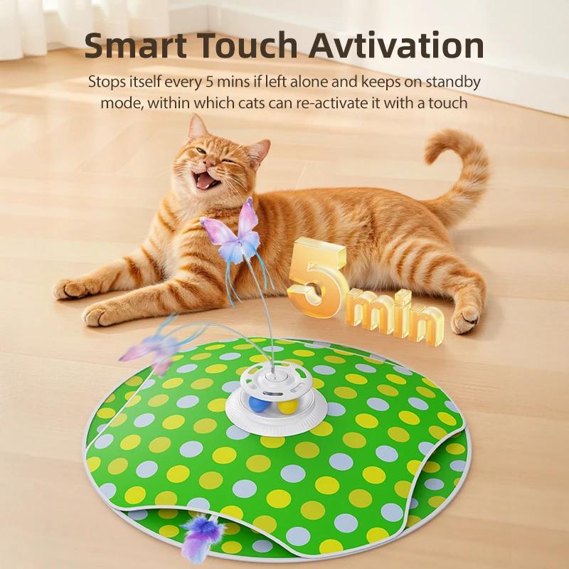 ROJECO Smart Cat Toys Interactive Hide and Seek Cat Toy With Chasing Feather Fluttering Butterfly TrackBall Kitten Teaser 3 in 1 ROJECO Smart Cat Toys Interactive Hide and Seek Cat Toy With Chasing Feather Fluttering Butterfly TrackBall Kitten Teaser 3 in 1