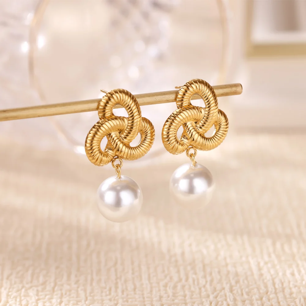 Imitation Pearl Geometric Earrings for Women Waterproof Jewelry