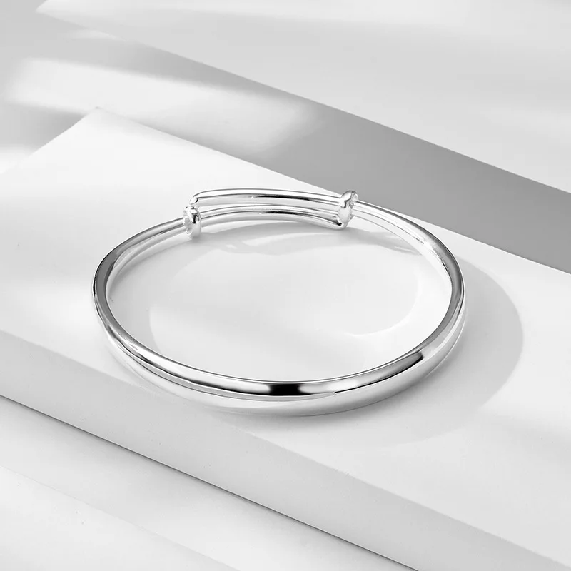 

Smooth Sterling Silver Bracelet Women's S990 Sterling Silver Solid Push Pull Adjustable Temperament Mother's Style Bracelet
