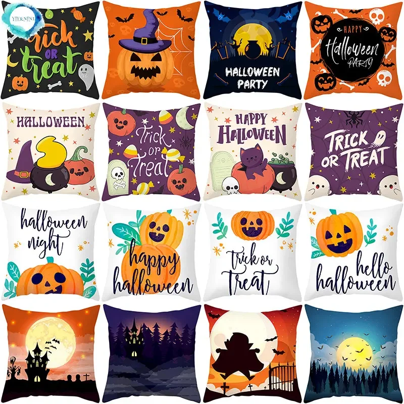 

Pumpkin Head Halloween Pillow Case Home Decor 100% Polyester Resuable Cushion Cover Decorative for Sofa Car Throw Pillows