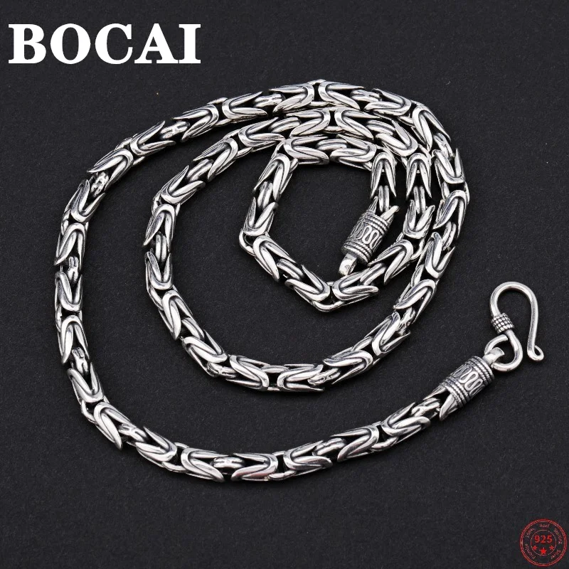 

BOCAI S925 Sterling Silver Necklace for Women Men New Fashion Thick 4mm 5mm 6mm 7mm Twist-Chain Argentum Jewelry Free Shipping