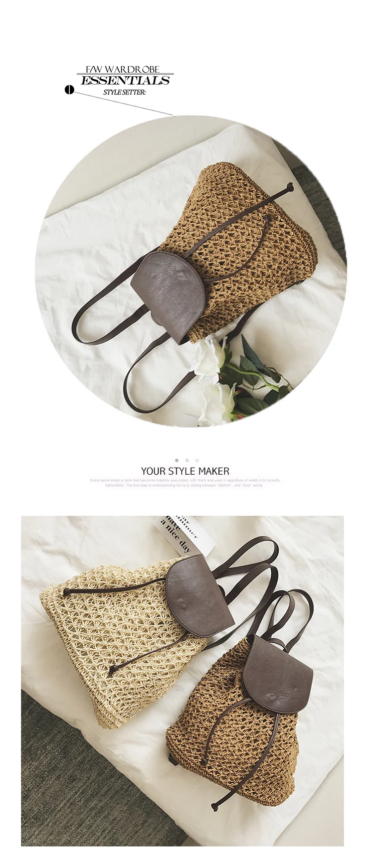 2022 Summer Women Straw Backpack Large Capacity Weave Rattan Wicker Casual Travel Backpack Girls Bohemia Beach Shopper Backpacks