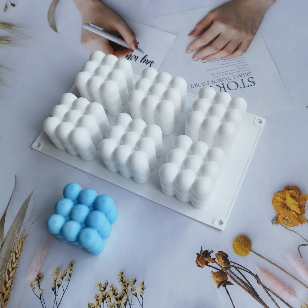 

6 Cavities Candle Mould . Silicone Square Bubble Dessert Molds 3D Cube Baking Mousse Cake Mold Kitchen Bakeware Plaster Mould
